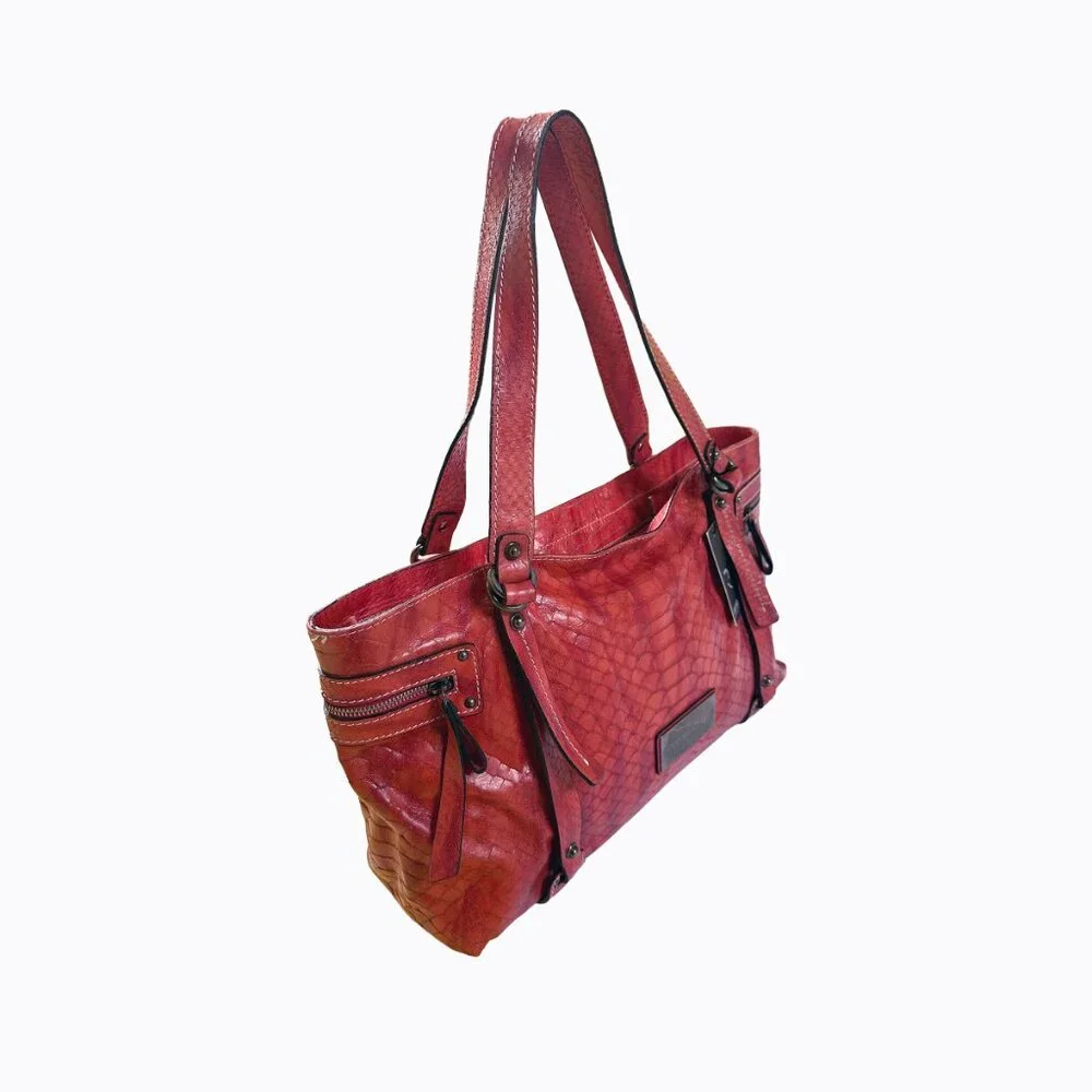 Vtg Robert Pietri Red Leather Bag Genuine Spanish Snake Embossed 90s Y2K Mobwife